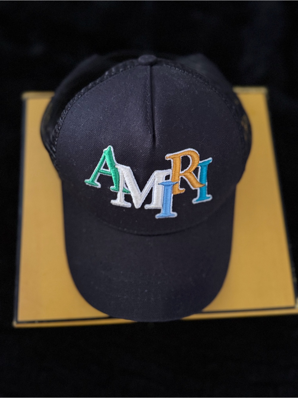 Kids Amiri Multicolor Logo Trucker Hat – Black Designer Snapback Cap - Picture 3 of 8